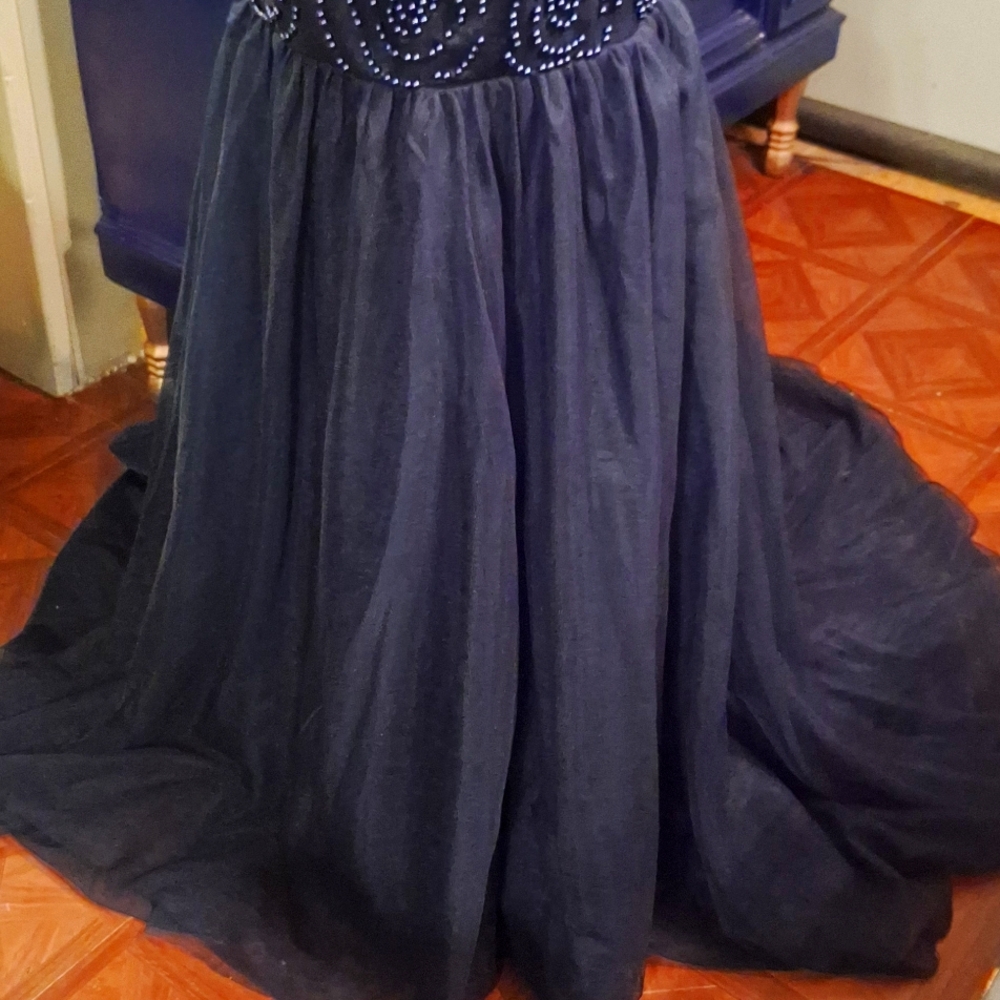 Navy blue beaded gown - Picture 3 of 9